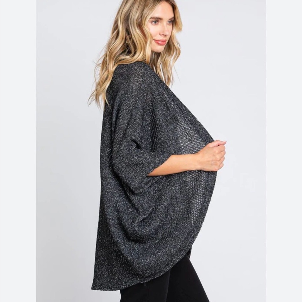 eesome Charcoal Metallic Dolman Open Poncho Sweater